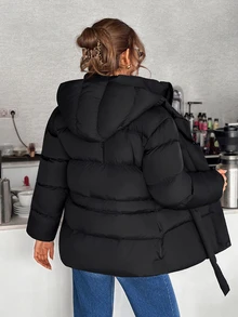 Pariaura Women's Black Water-Resistant Oversized Winter Parka With Hood - Black - View 4