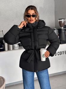 Pariaura Women's Black Water-Resistant Oversized Winter Parka With Hood - Black - View 6