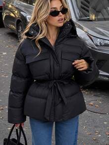 Pariaura Women's Black Water-Resistant Oversized Winter Parka With Hood - Black - View 11