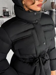 Pariaura Women's Black Water-Resistant Oversized Winter Parka With Hood - Black - View 7