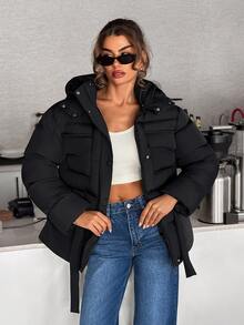 Pariaura Women's Black Water-Resistant Oversized Winter Parka With Hood - Black - View 9