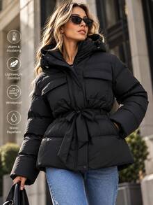 Pariaura Women's Black Water-Resistant Oversized Winter Parka With Hood - Black - View 1