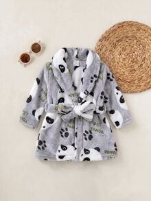 SHEIN 女嬰卡通圖案灰色毛茸茸加厚秋冬居家服 - 灰色 - 查看 3