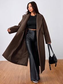 Flirla Mantel Panjang Kasual dengan Kerah - Coffee Brown - View 4