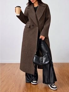 Flirla Mantel Panjang Kasual dengan Kerah - Coffee Brown - View 7