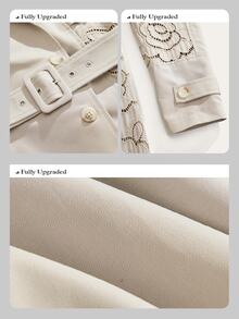 Anewsta Jaket Trench Coat Lengan Panjang Wanita Terbaru untuk Musim Gugur/Dingin dengan Bordir, Pakaian Musim Dingin - Aprikot - View 5
