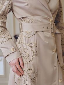 Anewsta Jaket Trench Coat Lengan Panjang Wanita Terbaru untuk Musim Gugur/Dingin dengan Bordir, Pakaian Musim Dingin - Aprikot - View 4