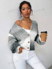 EMERY ROSE Cardigan Wanita Lengan Panjang Campuran Mohair Bermotif, Gradien Abu-abu, Pakaian Lapisan Minimalis dan Chic untuk Tempat Kerja, Jalan-jalan & Perjalanan, Musim Gugur/Dingin - Grey - View 7