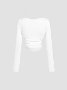 SHEIN MOD 3PCS Women Square Neck Bow Ruched Cropped T-Shirts - Multicolor - View 8