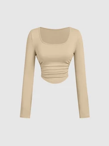 SHEIN MOD 3PCS Women Square Neck Bow Ruched Cropped T-Shirts - Multicolor - View 5