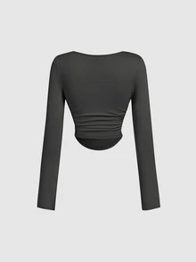 SHEIN MOD 3PCS Women Square Neck Bow Ruched Cropped T-Shirts - Multicolor - View 4