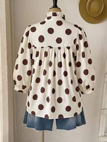 Rusticease Plus Size Polka Dot Print Stand Collar Shirt Office Vacation Club Autumn Elegant Fall - Multicolor - View 2