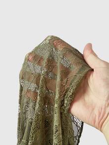 ROMWE Fairycore Sweetheart Neck Contrast Lace Asymmetrical Hem Dress - Army Green - View 6
