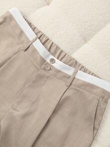 SHEIN PETITE Plus Size Women Contrast Waistband Straight Leg Pants ,Petite Women - Multicolor - View 6