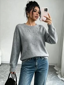 Elenzga Women's Autumn/Winter Leopard Print Back Decor Large Bow Loose Slouchy Pullover Long Sleeve Knit Sweater - Grey - View 4