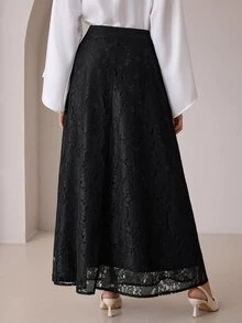 Modelyn Chân váy nữ dáng xòe cao cấp phong cách vintage ren, cạp cao, hàng cúc trước, thanh lịch - màu đen - Xem 3