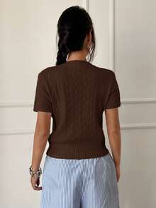 SHEIN Unity Casual Versatile Short Sleeve Knit Top - Brown - View 2