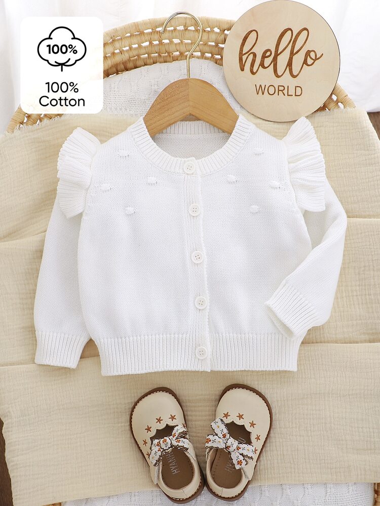 Baby Girl Young Girl Pure Cotton Knitted Cardigan, Wavy Lace Trim, Matches T-Shirts, Tank Tops, Dresses, Family, Travel, Festivals, White Autumn Cute - White - View 6