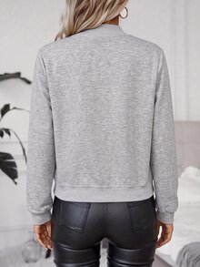 SHEIN Light Gray Casual Baseball Jacket, Loose Fit Zipper Style, Versatile For Daily Commute, Slimming - Light Grey - View 2