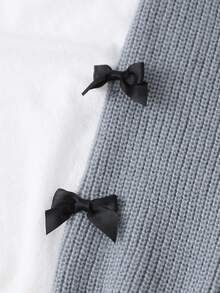 Tween Girl Grey Bow Decor Elegant Knit Dress Autumn Winter - Grey - View 4