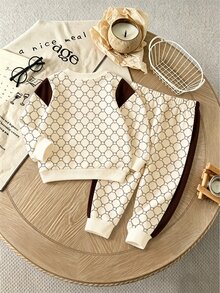 SHEIN Playful Pals 2 piezas/Set Sudadera y Pantalón de Chándal a Juego para Niño Bebé Conjunto de Otoño Cómodo a Juego Familiar - Multicolor - Ver 3