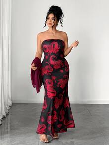 Elenzga Plus Size Women's All-Over Print Dress And Cardigan Fashion Set - Multicolor - View 6