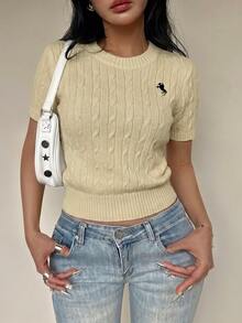 SHEIN Unity Women's Knight Graphic Casual Daily Knit Top - Khaki - View 1