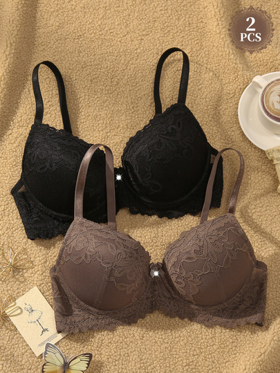 DesireSculpt Women's Underwire Lace Sexy Comfortable Bra 2pcs Set