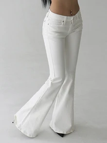 DAZY Women Low Waist Solid White Flare Jeans, All Season - White - View 3