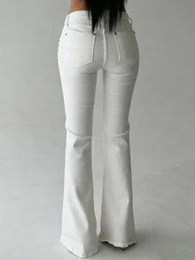 DAZY Women Low Waist Solid White Flare Jeans, All Season - White - View 2