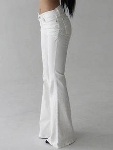 DAZY Women Low Waist Solid White Flare Jeans, All Season - White - View 5