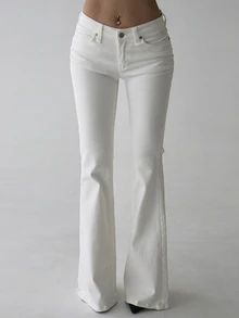 DAZY Women Low Waist Solid White Flare Jeans, All Season - White - View 4