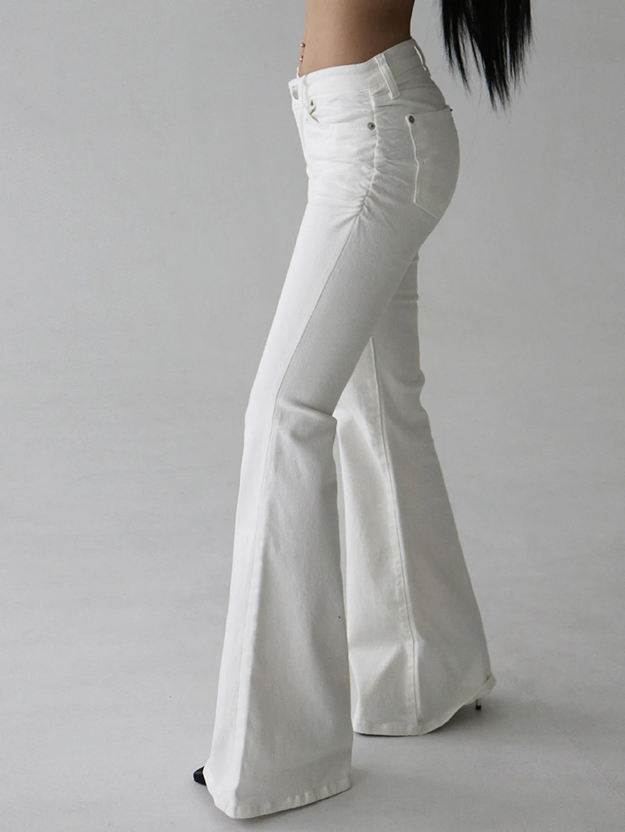 DAZY Women Low Waist Solid White Flare Jeans, All Season - White - View 1
