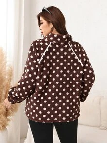 SHEIN LUNE Plus Size Autumn/Winter Casual Polka Dot Print Warm Sweatshirt Fall - Coffee Brown - View 5