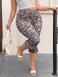 Muchica Plus Size Fashion Leopard Print 3/4 Length Leggings - Multicolor - View 4
