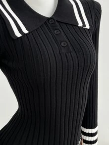 Balvessa Women's Autumn/Winter Lazy Minimalist Fashion Versatile Slim Fit College Style Polo Collar Pullover Sweater - Multicolor - View 5