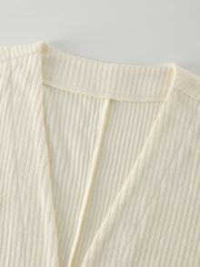 Balvessa Women Solid Color Ribbed Knitted, Vest, Long Pants,Overcoats Casual 3 Pieces SetAutumn/Winter - Apricot - View 8