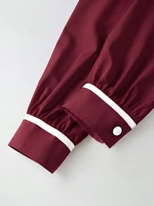 SHEIN Kemeja Kasual Serbaguna Wanita dengan Motif Blok Warna untuk Pemakaian Sehari-hari - Burgundy - View 4