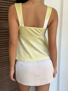 CovetEZ Tank Top Wanita Serbaguna dengan Tali Ikat Berbahan Renda Prancis untuk Kencan, Makan Siang, Liburan, Motif Bunga Putih, Musim Panas, Gaya Cottagecore, dan Romantis. - Kuning - View 8