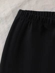 SHEIN 女童韓系灰黑運動衫修身長褲套裝，附蝴蝶結緞帶，休閒可愛長袖春秋冬校園穿搭 - 灰色 - 查看 7
