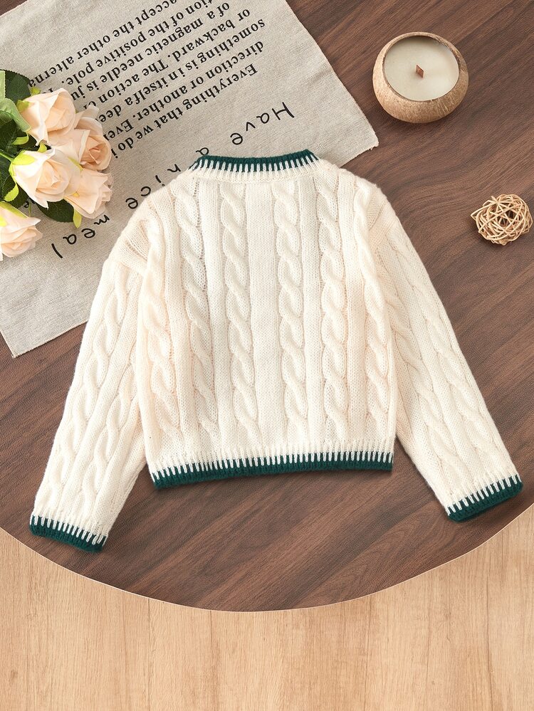 1 buah Sweater Pullover Anak Perempuan, Rajutan Kabel Klasik Warna Polos Modis Leher V Pas Ramping Lengan Panjang Tebal Reguler, Desain Bordir Kuda Hitam di Dada, Nyaman dan Pas, Cocok untuk Dipakai Sendirian, Pakaian Penting Musim Semi/Gugur, Kasual Serbaguna untuk Pakaian Sehari-hari, Kenyamanan di Rumah atau Aktivitas Luar Ruangan - Krem - View 2