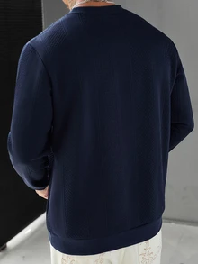 EGENSIO 男士拼色圓領長袖休閒套頭運動衫 - 藏蓝色 - 查看 2
