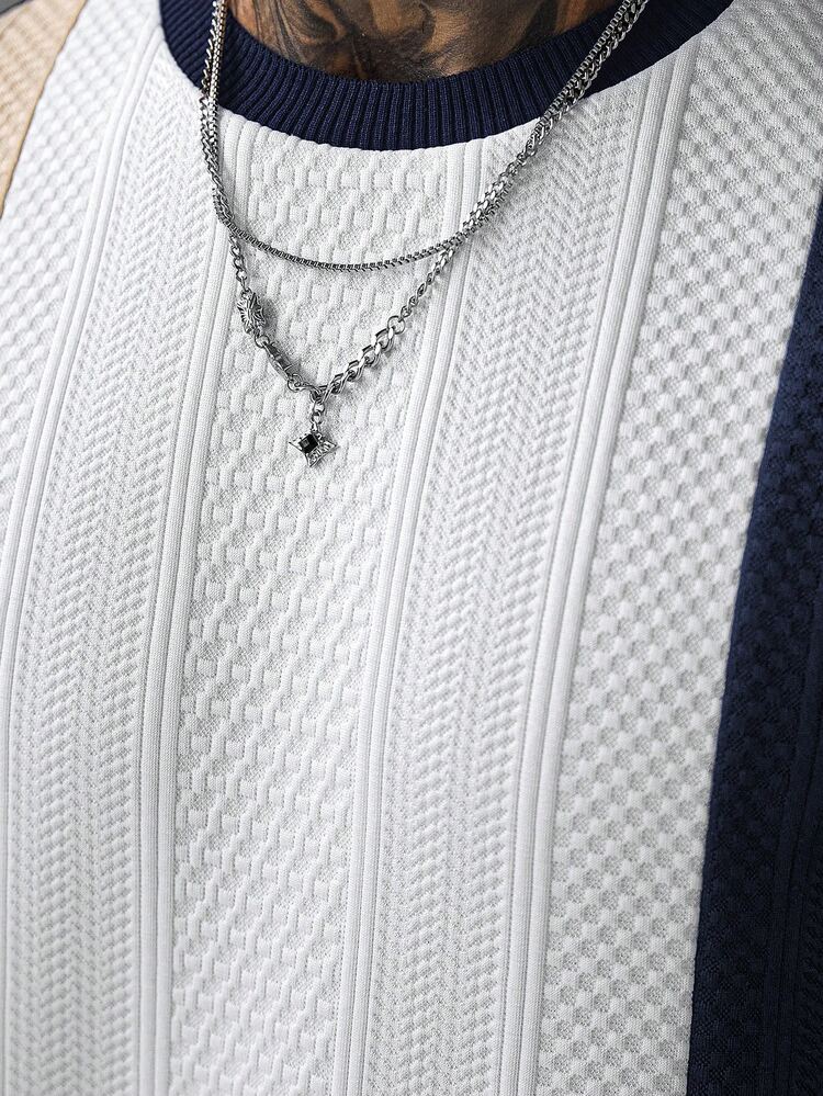 EGENSIO Men's Colorblock Crew Neck Long Sleeve Casual Pullover Sweatshirt - Navy Blue - View 4
