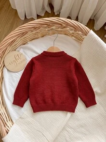 SHEIN Newborn Baby Cute Bow 3D Decor Single-Breasted Long Sleeve Autumn Sweater Christmas - Multicolor - View 2