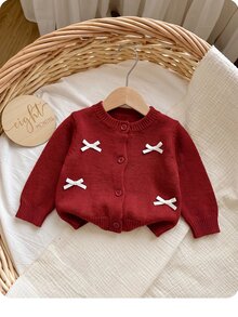 SHEIN Newborn Baby Cute Bow 3D Decor Single-Breasted Long Sleeve Autumn Sweater Christmas - Multicolor - View 4