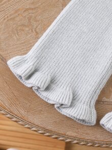 SHEIN Baby Girls Sweater Co-Ords Cardigan + Knitted Wide Leg Pants Set, Exquisite Ruffle Trim, Soft And Comfortable, Suitable For Daily Wear, Outings, Travel, Vacation, Daycare, Play, Christmas, Back To School, Party - Light Grey - View 8