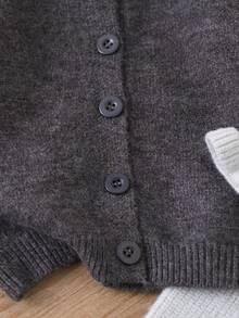 SHEIN Baby Girls Sweater Co-Ords Cardigan + Knitted Wide Leg Pants Set, Exquisite Ruffle Trim, Soft And Comfortable, Suitable For Daily Wear, Outings, Travel, Vacation, Daycare, Play, Christmas, Back To School, Party - Light Grey - View 5