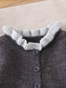 SHEIN Baby Girls Sweater Co-Ords Cardigan + Knitted Wide Leg Pants Set, Exquisite Ruffle Trim, Soft And Comfortable, Suitable For Daily Wear, Outings, Travel, Vacation, Daycare, Play, Christmas, Back To School, Party - Light Grey - View 4