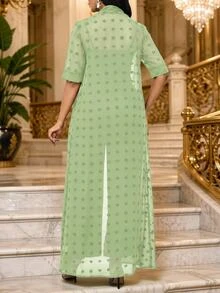 SHEIN Lady Tropical Jamaican European Commuter Brunch Tea Party Vacation Green Jacket And Pants 2 Pieces Set For Women Sage Green Summer Light Green - Green - View 3