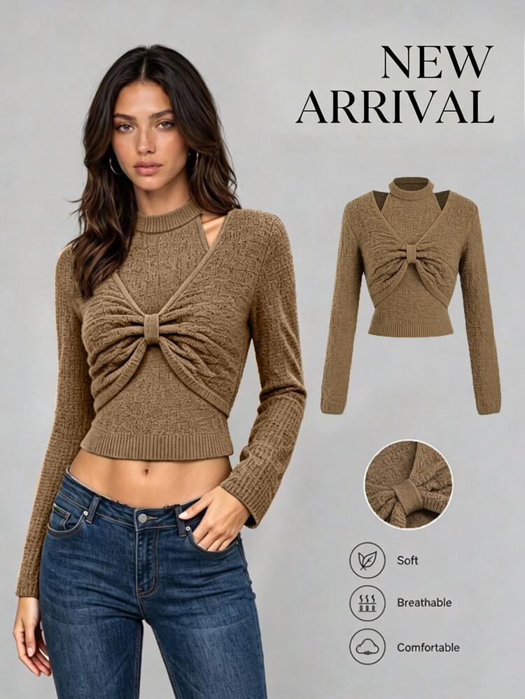 Sweetra Conjunto de 2 piezas de suéter para mujer - Marrón - Añade 1